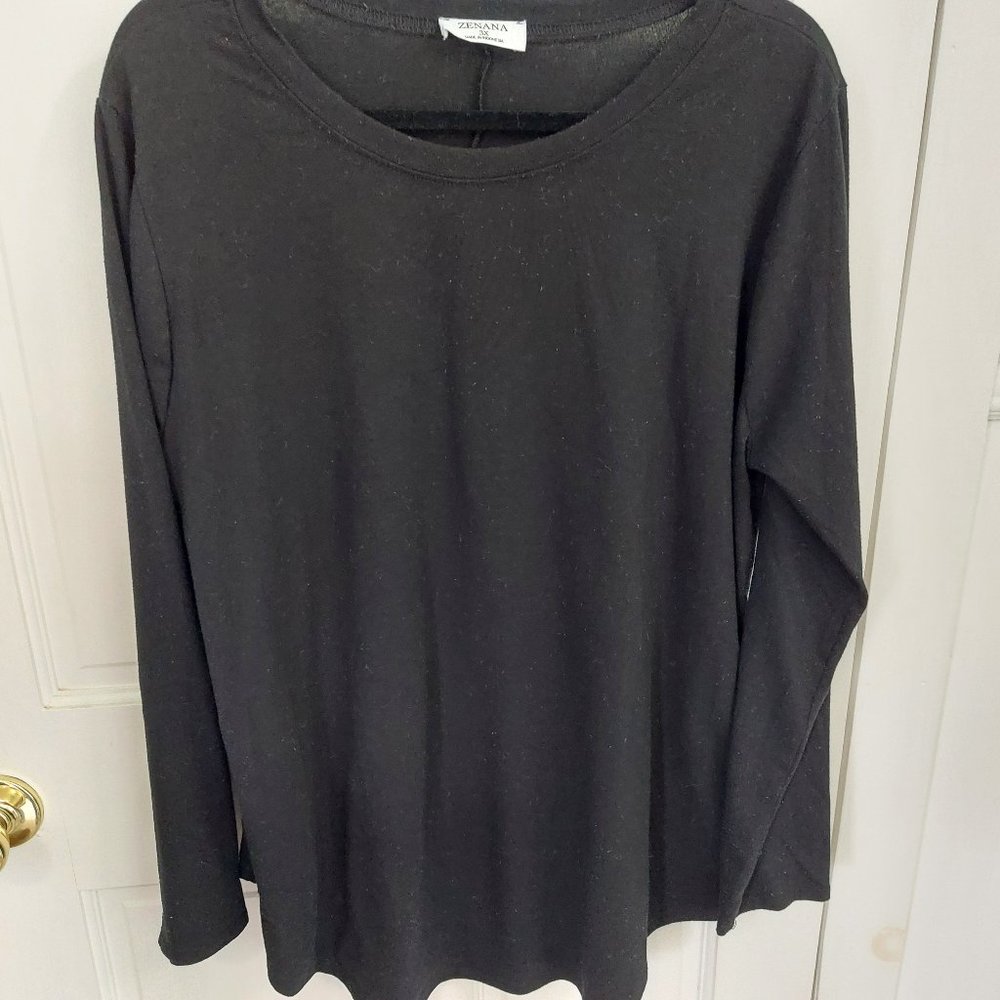 Plus Size Long Sleeve Tunic Top, Black, by Zenana